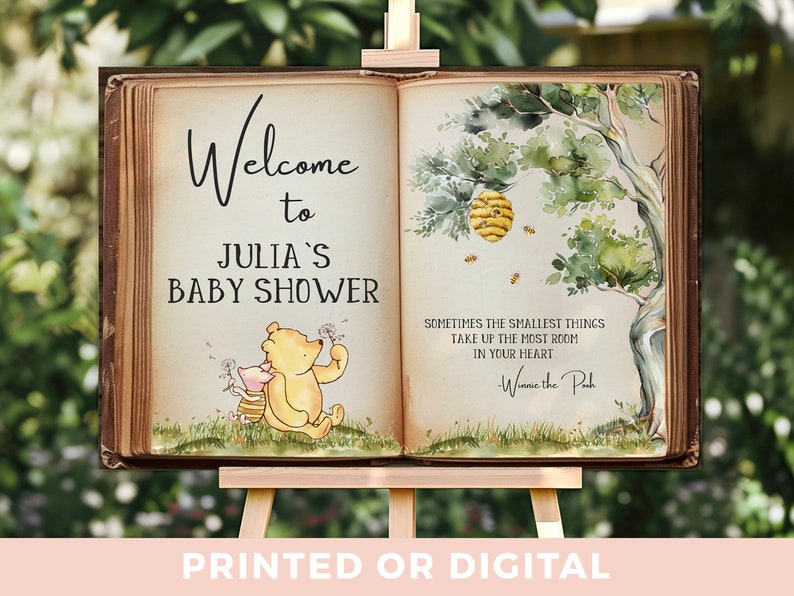 Winnie-the-pooh Storybook Baby Shower Welcome Sign Decorations - Storybook Welcome Sign - Welcome Baby Shower Sign Decor Poster bild 1