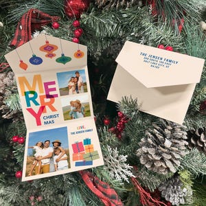 Biglietti di auguri di Natale colorati Piega e invia Biglietti di Natale Foto di famiglia Biglietti di auguri personalizzati