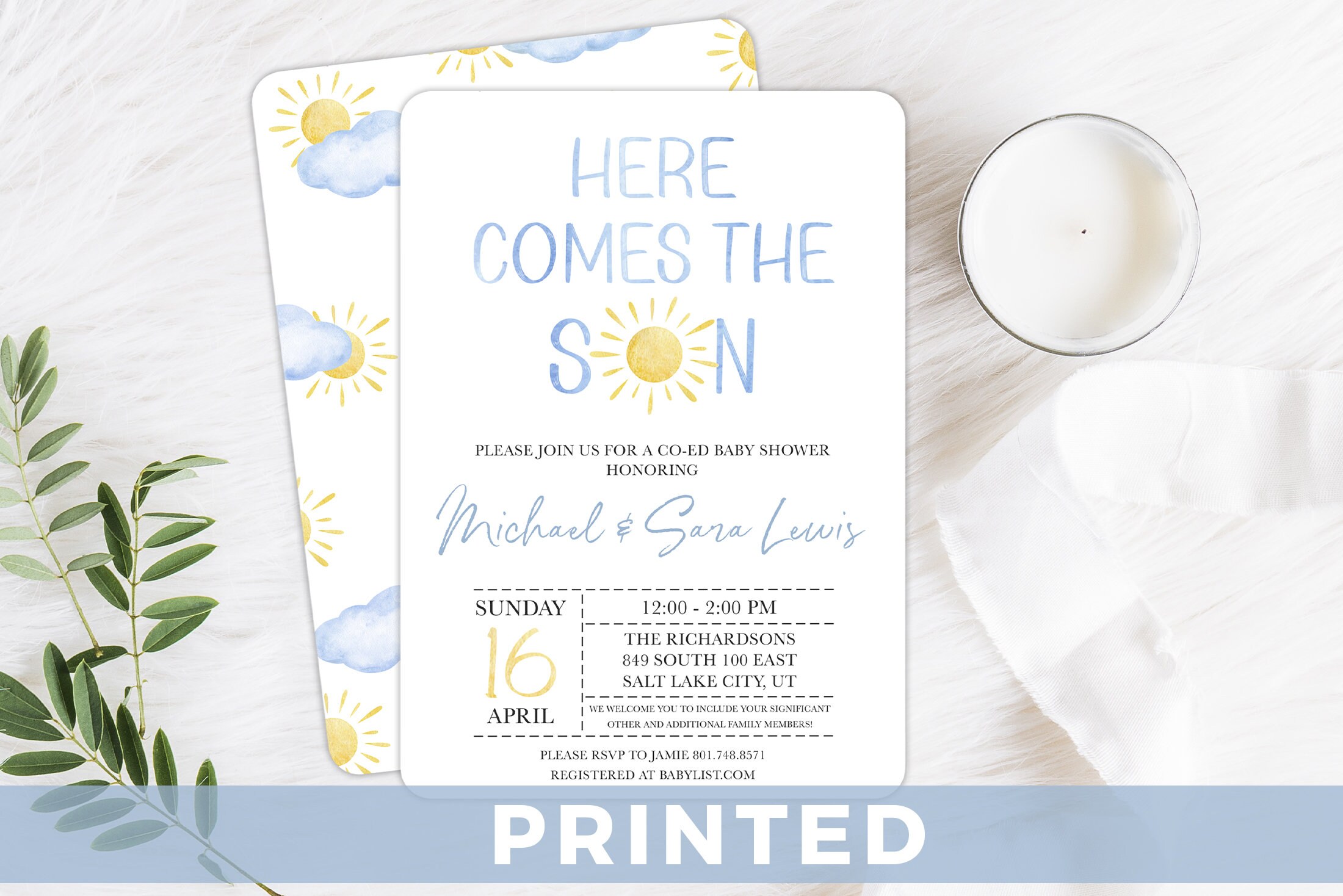 Here Comes the Son Baby Shower Invitation Here come the son Baby Shower Invite PRINTED Baby Shower Invitation Here Comes the