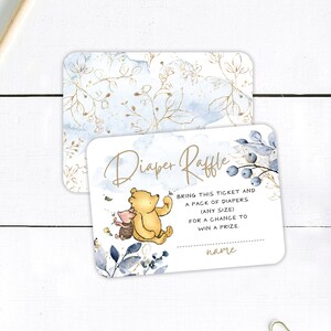 Winnie-the-pooh Baby Shower Diaper Raffle PRINTED Insert - Little Hunny Blue Leaves - Small Matching Insert Card - Customize for Any Event