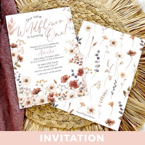 Our Little Wildflower is ONE Birthday Party Invitation Wild One 1st Birthday PRINTED Invitation Flower Birthday Invite Boho Floral Invite