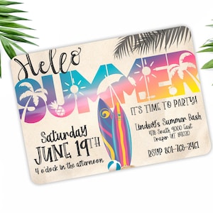 Summer Bash Invitation - Summer Birthday Party - Hello Summer Beach Party - Any Age image 2
