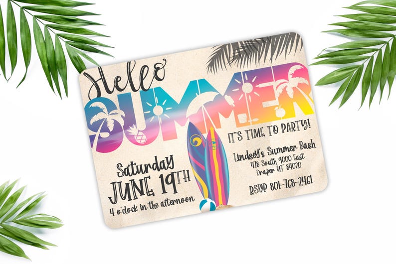 Summer Bash Invitation - Summer Birthday Party - Hello Summer Beach Party - Any Age image 2