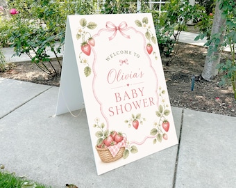 Strawberry Baby Shower Welcome Sign – A Little Berry on the Way Decor Poster