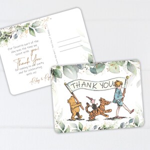 Winnie-the-pooh PRINTED Thank You Card - Birthday Thank You Card - Green and Gold Thank You Card