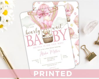 Bearly Wait BABY SHOWER Invitation Pink Baby Hot Air Balloon Bear Baby Shower Invitations Baby Girl Teddy Bear Baby Shower Invite