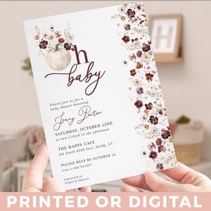 Oh Baby Baby Shower Invitation Florals and Pumpkins Baby Invite Baby Shower Fall Baby in Bloom Flowers and Pumpkins Invitation