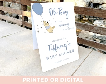 Winnie-the-pooh Baby Shower Welcome Sign - Oh Boy A Little Hunny is on the Way Foam Board Sign - Baby Shower Welcome Poster Decor