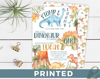 Dinosaur Party PRINTED Invite - 1st Birthday Party - Dinosaur Invitation - Rounded Corners