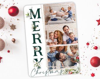Merry Christmas Christmas Card - Photo Christmas Card - Christmas Flowers Card - FREE Return Address Printing