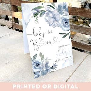 Baby in Bloom Baby Shower Welcome Sign, Blue Wildflowers Welcome Poster, Blue Wildflower Baby Shower - Baby Boy Welcome Sign - BB08