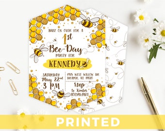 Bee Day Birthday Invitation - Honeycomb Bumble Bee Party Invitation - FREE Return Address Printing
