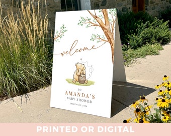 Winnie-the-pooh Shower Welcome Sign Decorations - Simple Winnie-the-Pooh - Welcome Baby Shower Sign Decor Poster