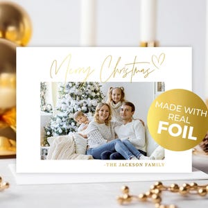 Benutzerdefinierte Gold FOIL Frohe Weihnachten Fotokarten - Weihnachtskarten Vorlage Familienfoto - Einfache Foto Feiertagskarten - Horizontal