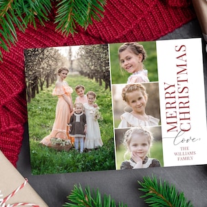 Vrolijke kerstkaarten Foto moderne foto Holly Berry Kerstkaarten Bewerkbare minimalistische kerst Familiefotokaart
