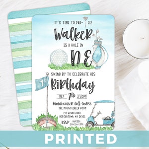 Hole In One Golf Birthday Invitation- Golf Par-Tee First Birthday Party Invite - 1st Birthday Golf Editable Invitation Template