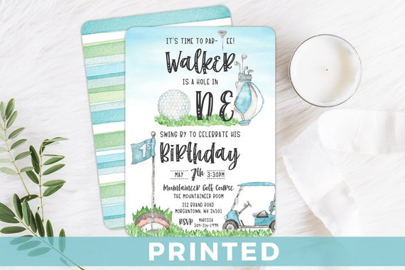 Hole In One Golf Birthday Invitation- Golf Par-Tee First Birthday Party Invite - 1st Birthday Golf Editable Invitation Template
