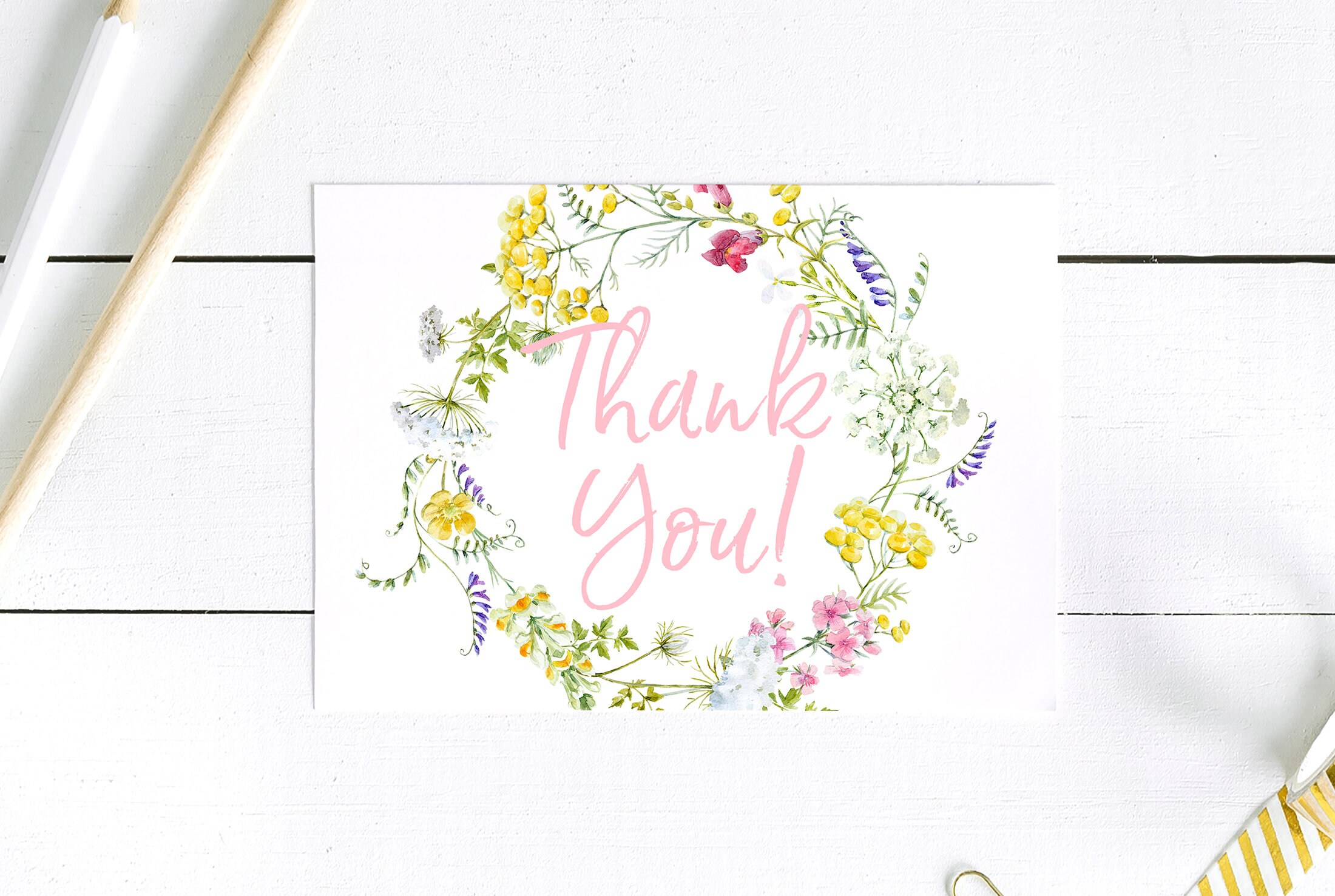 Wildflower Thank You Card Thank You Postcards Pink Etsy