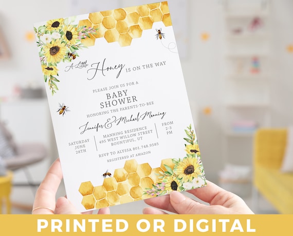 Editable A Little Honey Bee Baby Shower Invitation Sunflower baby bumble bee Invite PRINTED for Baby Girl Shower Downloadable Template