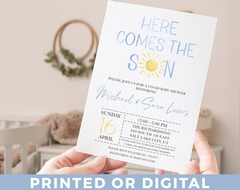 Here Comes the Son Baby Shower Invitation Here come the son Baby Shower Invite - PRINTED - Baby Shower Invitation Here Comes the Sun