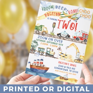 Transportation Party Invitation - Cars, Train, Boats, Planes Birthday Party Invite - Vroom, Beep, Honk, Choo Choo Party Invite