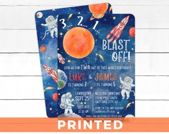 Space Party Invitation - Out of this World Birthday Party - Blast Off Birthday -  Joint Birthday - Any Age - Any Event