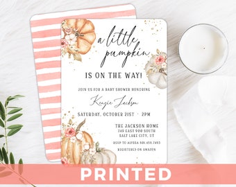 A Little Pumpkin is on the Way BABY SHOWER Invitation Pink Fall Flower Pumpkin Baby Shower Invitations Pink Flower Pumpkin Baby Shower