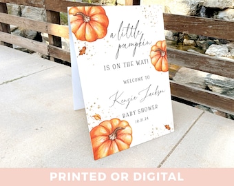 A Little Pumpkin is on the Way Baby Shower Welcome Sign - Fall Pumpkin Baby Welcome Decorations - Baby Shower Poster decor