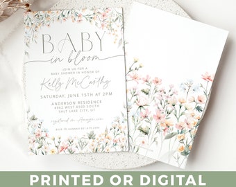EDITABLE Baby in Bloom Baby Shower Invitation Green Floral Baby Invite Baby Shower Baby in Bloom Pink Flower Invitation BB05