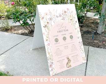Wildflower Milestone Board, Wildflower & Bunny Milestone Poster, Baby's First Birthday Sign Wildflower Milestone