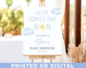 Here Come the Sun Baby Shower Welcome Sign - Sun and Clouds - Here comes the Son - Welcome Baby Shower Sign - Welcome Sign