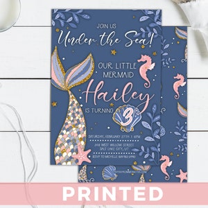 Mermaid Birthday Invitation Under the Sea Invitation Mermaid Birthday Party Invite - PRINTED - for Birthday Party Invite