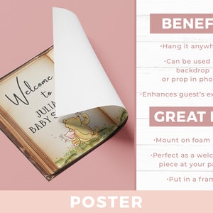 Winnie-the-pooh Storybook Baby Shower Welcome Sign Decorations - Storybook Welcome Sign - Welcome Baby Shower Sign Decor Poster Premium Art Print (Rolled Up)