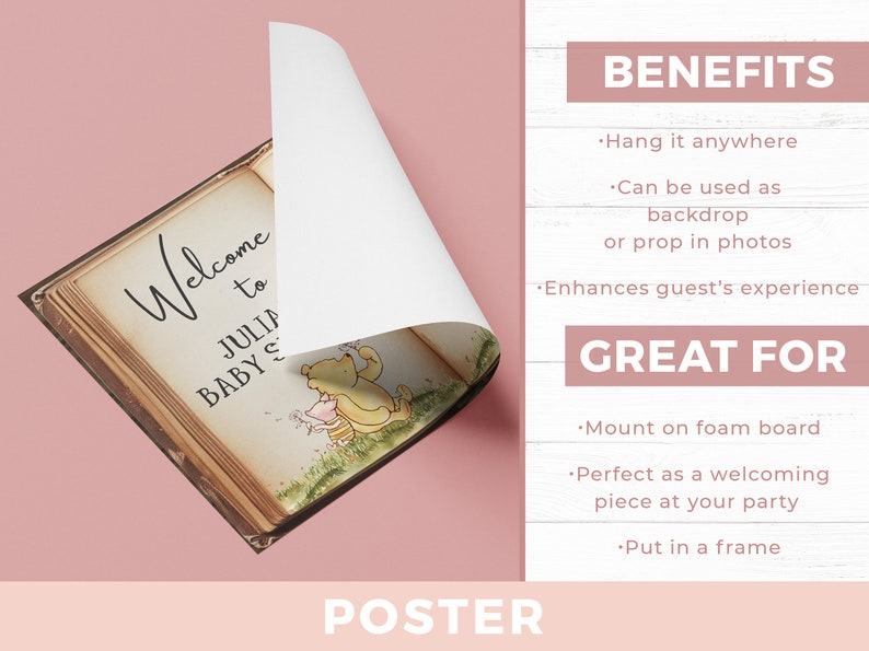 Winnie-the-pooh Storybook Baby Shower Welcome Sign Decorations - Storybook Welcome Sign - Welcome Baby Shower Sign Decor Poster Premium Art Print (Rolled Up)