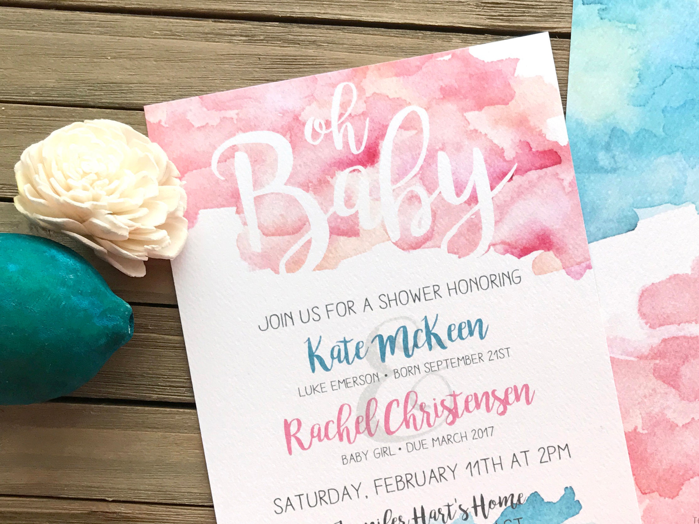 pink and blue baby shower invitations