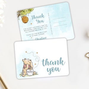Winnie-the-pooh PRINTED Thank You Card - Baby Shower Thank You Card - Winnie-the-pooh Baby Shower Thank You Postcard