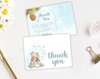 Winnie-the-pooh PRINTED Thank You Card - Baby Shower Thank You Card - Winnie-the-pooh Baby Shower Thank You Postcard