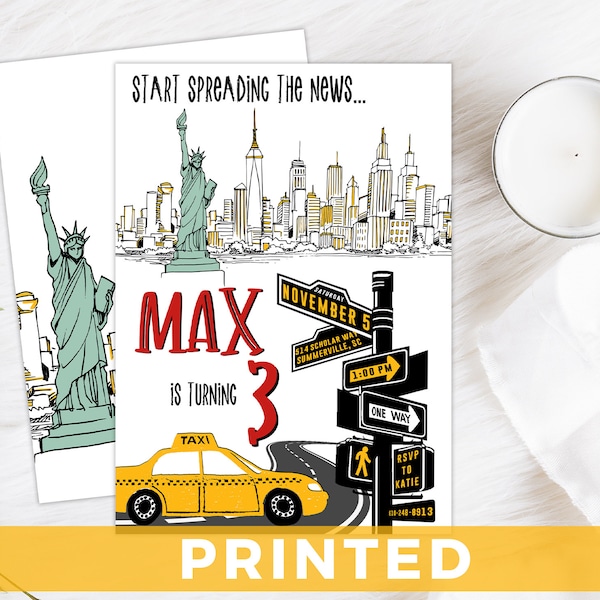 NYC Birthday Invitation - New York Theme Party Invitation - Statue Of Liberty Invitations  - Taxi Cab Birthday Invite - Any Age - Any Event