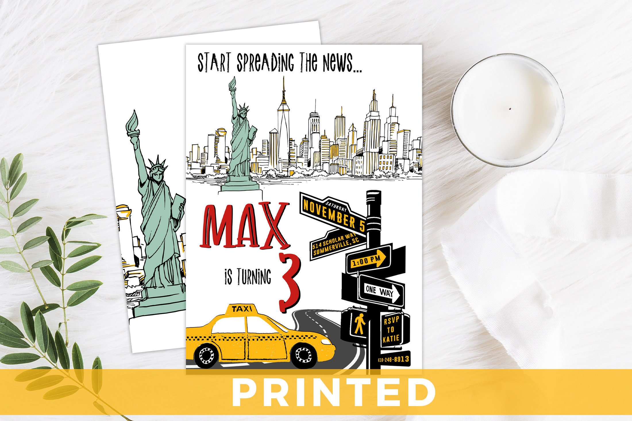 NYC Birthday Invitation New York Theme Party Invitation Statue Of Liberty Invitations Taxi Cab Birthday Invite Any Age Any