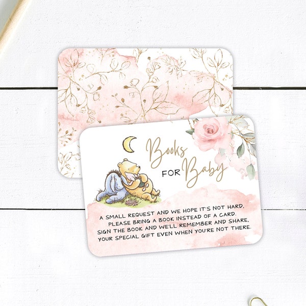 Winnie-the-pooh Baby Shower Books for Baby PRINTED Insert - Little Hunny Pink Floral - Small Matching Insert Card - Customize for Any Event