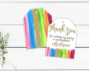 Painting Party PRINTED Favor Tag - Painting Party Thank You Tag - Dress for a Mess Favor Tag
