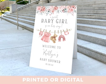 A Sweet Baby Girl Baby Shower Welcome Sign - Baby Clothes Decorations - Welcome Baby Shower Sign Baby Clothes Line - Poster decor