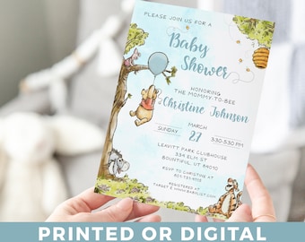 Winnie the Pooh BABY SHOWER Invitation Classic Winnie Pooh Baby Shower Winnie the Pooh Invitations Baby Shower Winnie-the-pooh Vertical