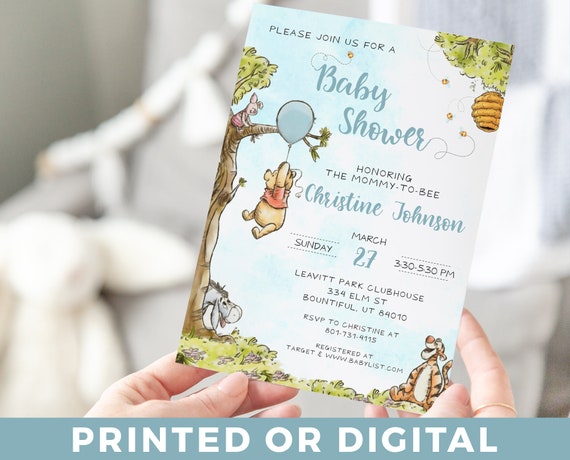 Winnie-the-pooh BABY SHOWER Invitation Classic Winnie Pooh Baby Shower Winnie-the-pooh Invitations Baby Shower Winnie-the-pooh Vertical