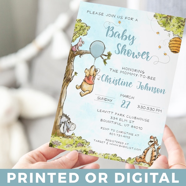 Winnie-the-pooh BABY SHOWER Invitation Classic Winnie Pooh Baby Shower Winnie-the-pooh Invitations Baby Shower Winnie-the-pooh Vertical