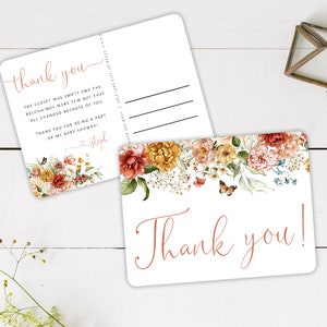 Wildflower Baby Shower Thank You Card A Little Wildflower Is On Her Way Baby Shower Thank You Cards - PRINTED Floral Babies Shower Thank You