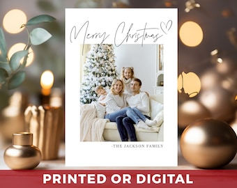 Minimalist Christmas Photo Cards - Simple Photo Holiday Cards - PRINTED - Christmas Family Photo - Portrait/Vertical