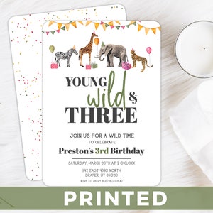 Young, Wild and Three Party Animal Birthday Invitation - Wild Animal Party Invite