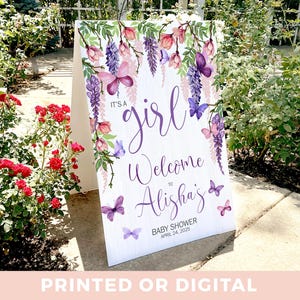 Butterfly Baby Shower Welcome Sign, It’s a Girl Welcome Poster, Welcome Baby Shower Sign Butterfly and Wildflower Baby Shower