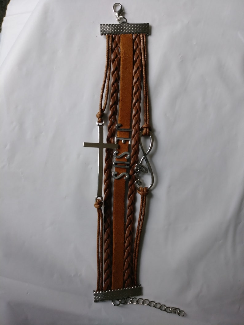 Infinity LOVE symbol JESUS the Crucifix light brown leather image 3